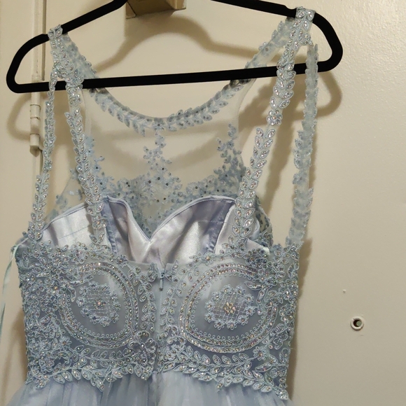 Elegant Ice Blue Lace And Rhinestone Formal Dress - Picture 6 of 10